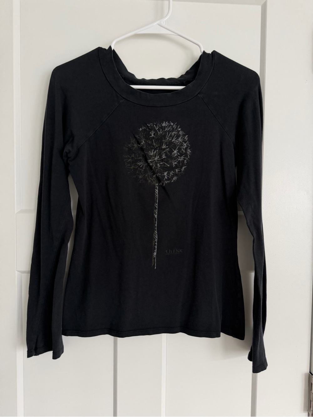Think! Black Long-Sleeve Top with Dandelion Graphic